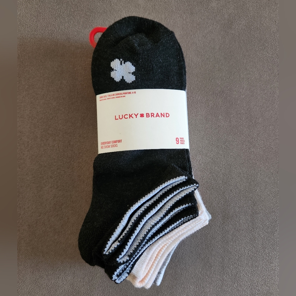 Lucky Brand 9-Pack Low Cut Soft Multicolor No Show Socks ~Size 4-10 **NEW